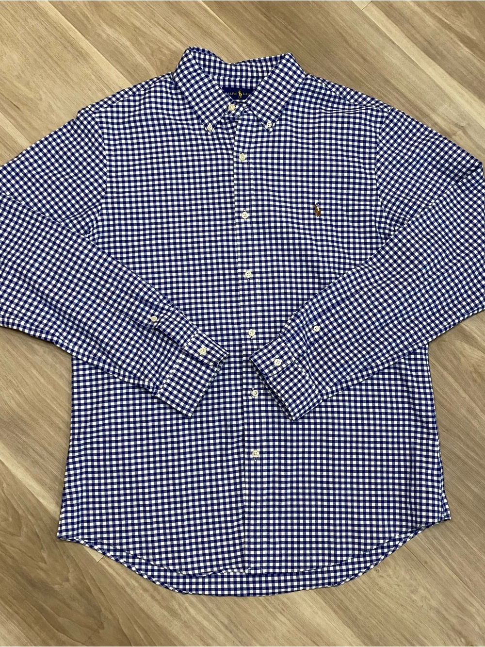 Polo Ralph Lauren Shirt Mens XL Slim Fit Blue White Gingham Check Button Down